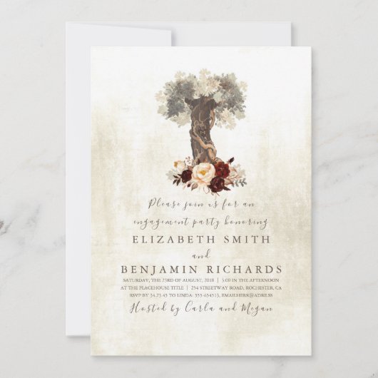 Rustikale Begegnungspartei mit Blumenbaum Einladung (Vorderseite)