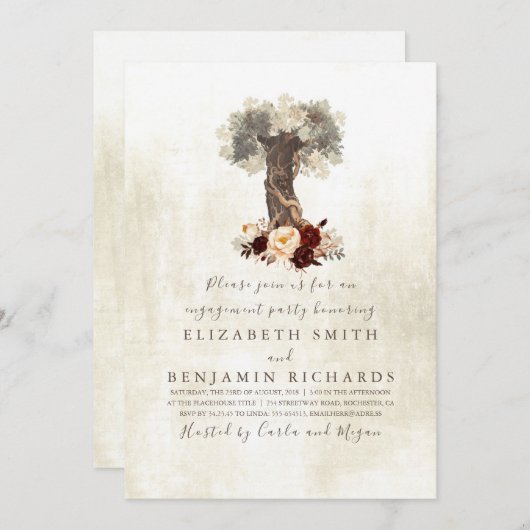 Rustikale Begegnungspartei mit Blumenbaum Einladung (Vorne/Hinten)