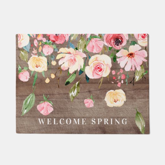 Rustikale Begrüßung Frühling rosa Peones Bläschen Fußmatte (Vorderseite)