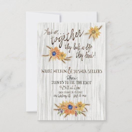 Rustikale, beheizte Sonnenblume Einladung zur Hoch (Vorderseite)