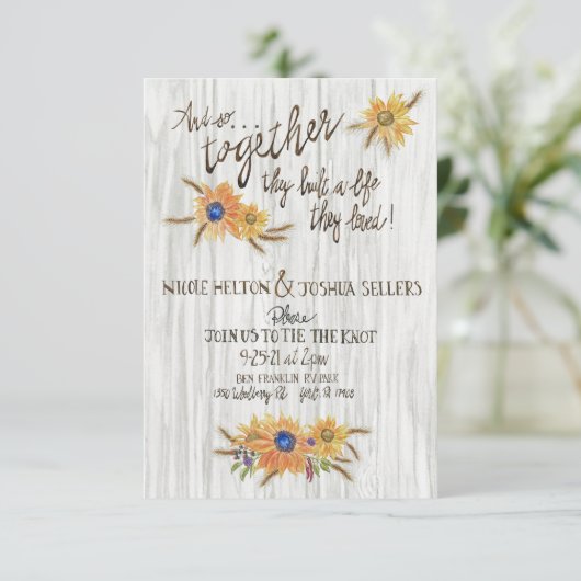 Rustikale, beheizte Sonnenblume Einladung zur Hoch (Stehend Vorderseite)