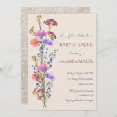 Rustikale Beige Acrylblütendusche Bouquet Baby Einladung (Vorne/Hinten)