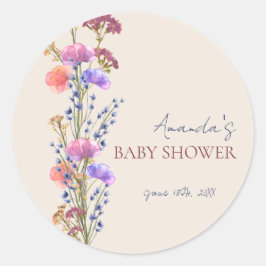 Rustikale Beige Acrylblütendusche Bouquet Baby Runder Aufkleber