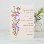 Rustikale Beige Akryllische Bouquet-Hochzeit Einladung (Stehend Vorderseite)