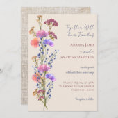 Rustikale Beige Akryllische Bouquet-Hochzeit Einladung (Vorne/Hinten)