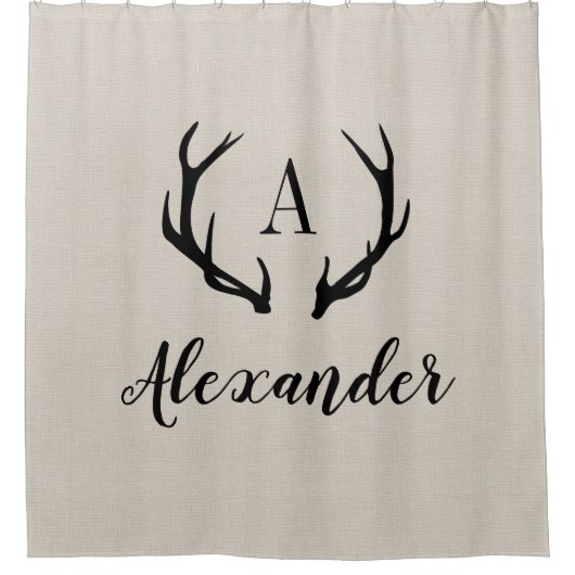 Rustikale Beige Antler Monogram | Bauernhof Badezi Duschvorhang (Vorderseite)