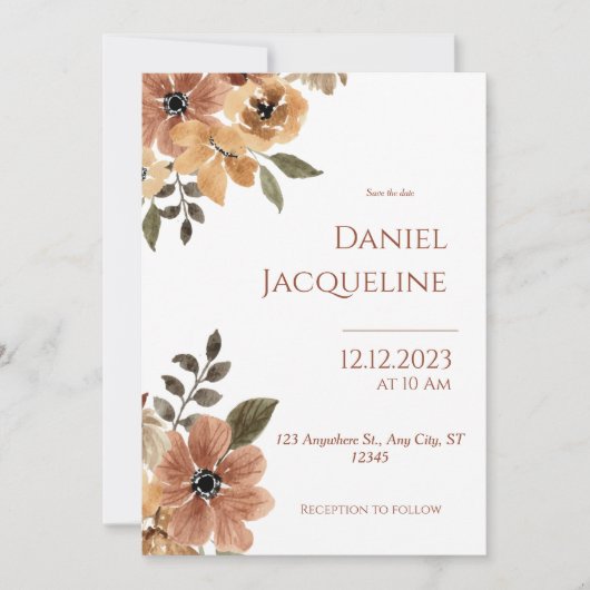 Rustikale Beige Brown Floral Wedding Einladung (Vorderseite)