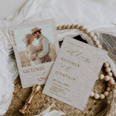 Rustikale Beige Brown Foto Wedding Einladung