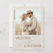 Rustikale Beige Brown Foto Wedding Einladung (Rückseite)