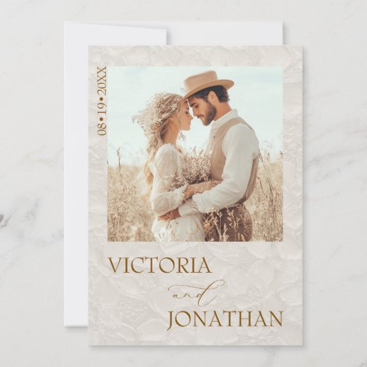 Rustikale Beige Brown Foto Wedding Einladung (Rückseite)