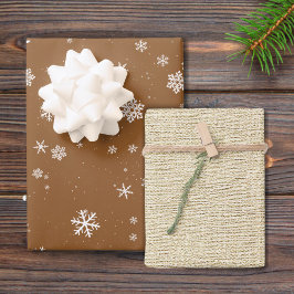 Rustikale Beige Brown Snowflakes Weihnachtsfeierta Geschenkpapier Set