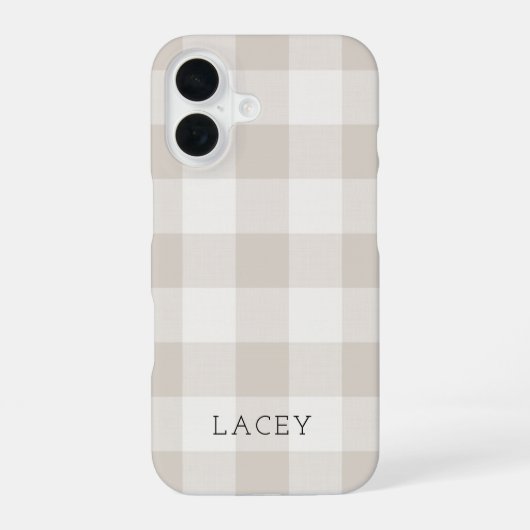 Rustikale Beige-Buffalo-Karo-Monogramm iPhone 16 Hülle (Rückseite)