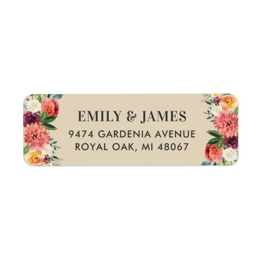 Rustikale Beige Burgund Fall Floral Rücksendeadres (Vorne)