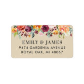 Rustikale Beige Burgund Fall Floral Rücksendeadres Adressaufkleber (Vorne)