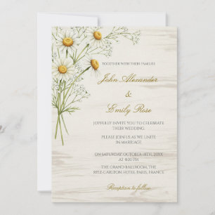 Rustikale Beige Hochzeit mit Daisy Florals Einladung