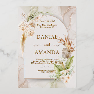 Rustikale Beige Hochzeitseinladung | Editierbar Mi Folieneinladung