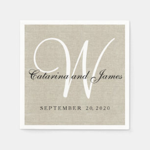 Rustikale Beige Linen Monogram Hochzeitspapier Nap Serviette