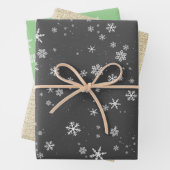 Rustikale Beige Schwarze Grüne Schneeflocke Weihna Geschenkpapier Set (Beispiel)