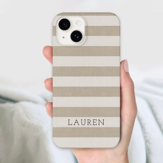 Rustikale Beige Streifen Mit Monogramm Case-Mate iPhone Hülle
