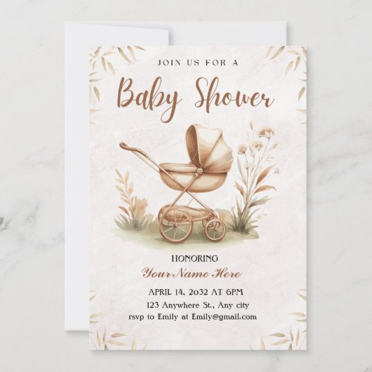 Rustikale Beige Wasserfarbendusche Einladung Junge (Vorderseite)