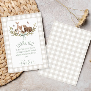 Rustikale beigefarbene Wald-Baby-Shower-Dankeskart Dankeskarte