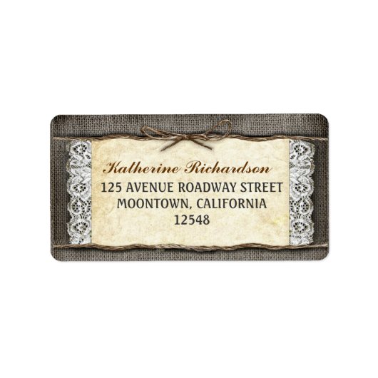 Rustikale Beinschleife und Seilbändchen Adressaufkleber (Vorne)