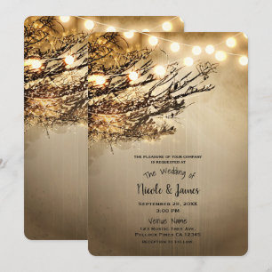 Rustikale beleuchtete Baumzweige & Lichter Hochzei Einladung