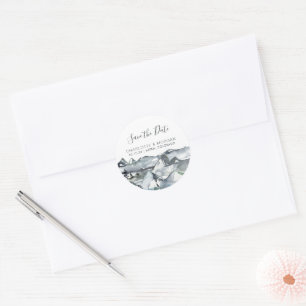 Rustikale Berg-Aquarell-Foto-Save-the-Date- Karte  Runder Aufkleber
