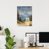 Rustikale Berg-Mason-Glas-Hochzeits-Willkommenssch Poster (Heimbüro)