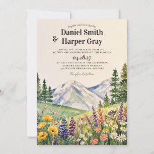 Rustikale Berg-Wildblumen-Aquarell-Hochzeit Einladung