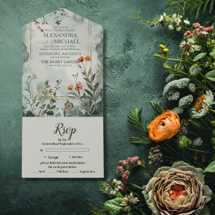 Rustikale Berg-Wildblumen-Boho-Hochzeit All In One Einladung