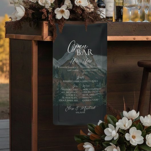 Rustikale Bergbar-Menü Hochzeitsempfang Dekoration Banner