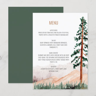 Rustikale Bergbaumlandschaft Hochzeitsmenü Einladung