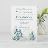 Rustikale Bergbauten Hochzeit Evergreen Water Einladung (Stehend Vorderseite)