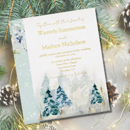 Rustikale Bergbauten Hochzeit Evergreen Water Folieneinladung