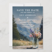 Rustikale Bergblumen-Mason-Jar-Hochzeitsfoto Save The Date (Vorderseite)