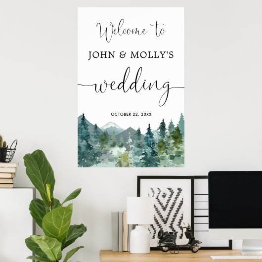 Rustikale Berge Begrüßungszeichen Poster (Heimbüro)