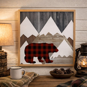 Rustikale Berge Büffel Karo Wald Bär Poster