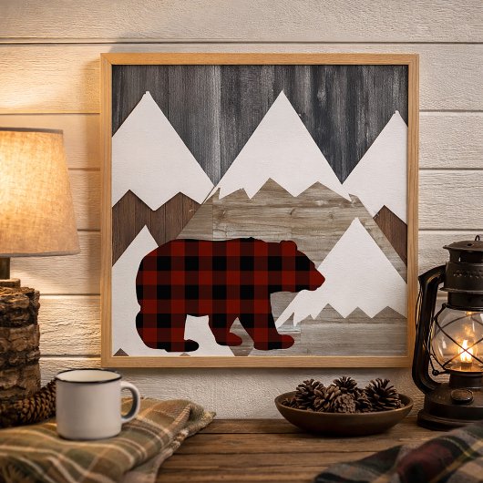 Rustikale Berge Büffel Karo Wald Bär Poster