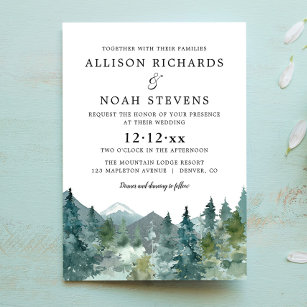 Rustikale Berge Hochzeit im Wald Einladung