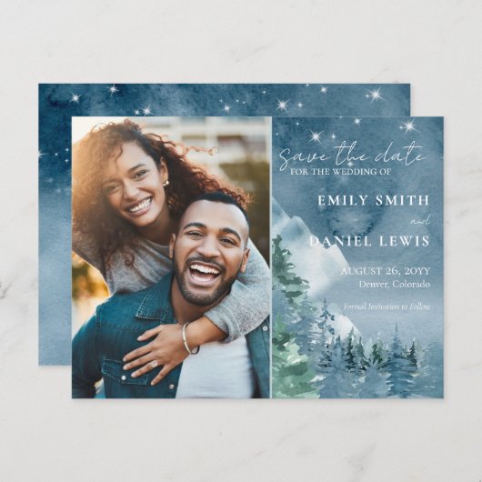 Rustikale Berge Hochzeitskarte Save the Date Postkarte (Vorne/Hinten)