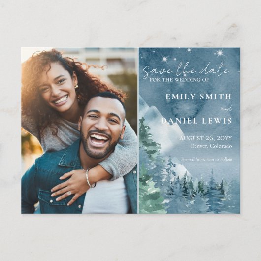 Rustikale Berge Hochzeitskarte Save the Date Postkarte (Vorderseite)