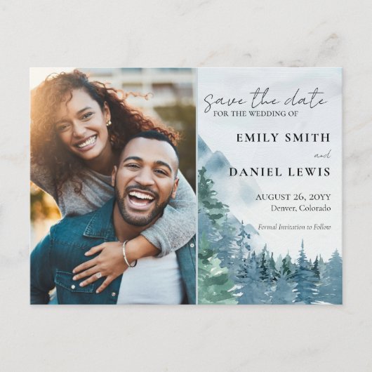 Rustikale Berge Hochzeitskarte Save the Date Postkarte (Vorderseite)