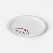 Rustikale Berge in Rot und Blau Hochzeitsempfang Pappteller (Schrägansicht)