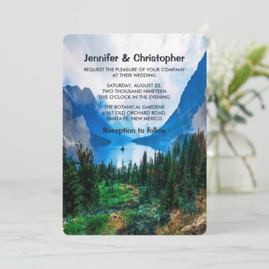 Rustikale Berge Landschaftliche Naturhochzeit Einladung (Stehend Vorderseite)