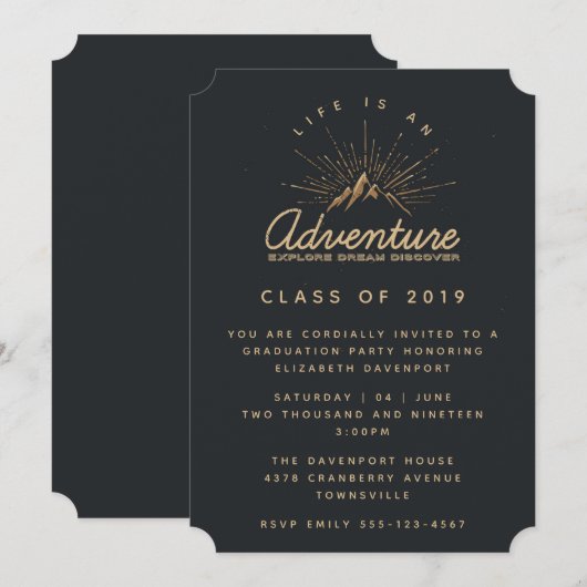 Rustikale Berge mit Sonnenstrahlen Graduate Einladung (Vorne/Hinten)