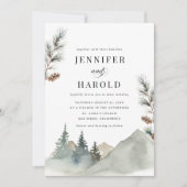 Rustikale Berge Pinienwald Natur Hochzeit Einladung (Vorderseite)