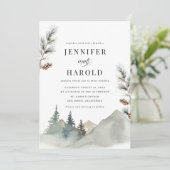 Rustikale Berge Pinienwald Natur Hochzeit Einladung (Stehend Vorderseite)