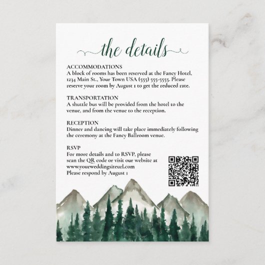 Rustikale Berge und Kiefernhochzeiten - QR-Code Begleitkarte (Vorderseite)