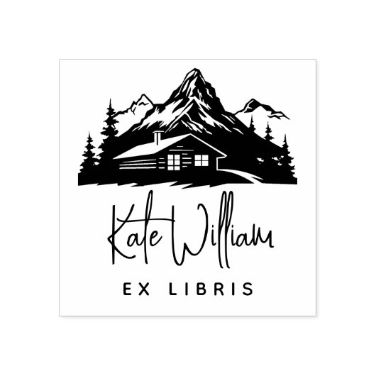 Rustikale Berge und Pinien Ex libris Gummistempel (Prägung)